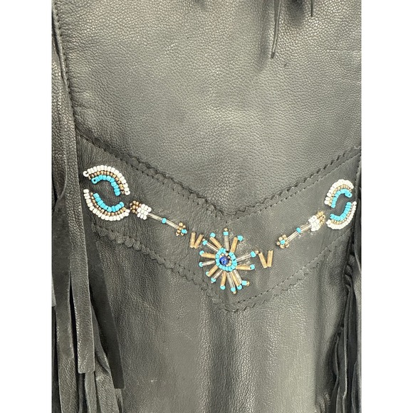 Fox Creek Leather Co Women's Black Fringe Beaded Leather Jacket Size S‎ - Picture 7 of 9